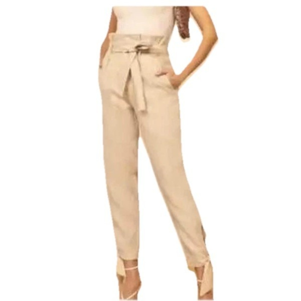 Reformation Avalon Linen Trouser Pants Size 14 High Rise Neutral Quiet Luxury